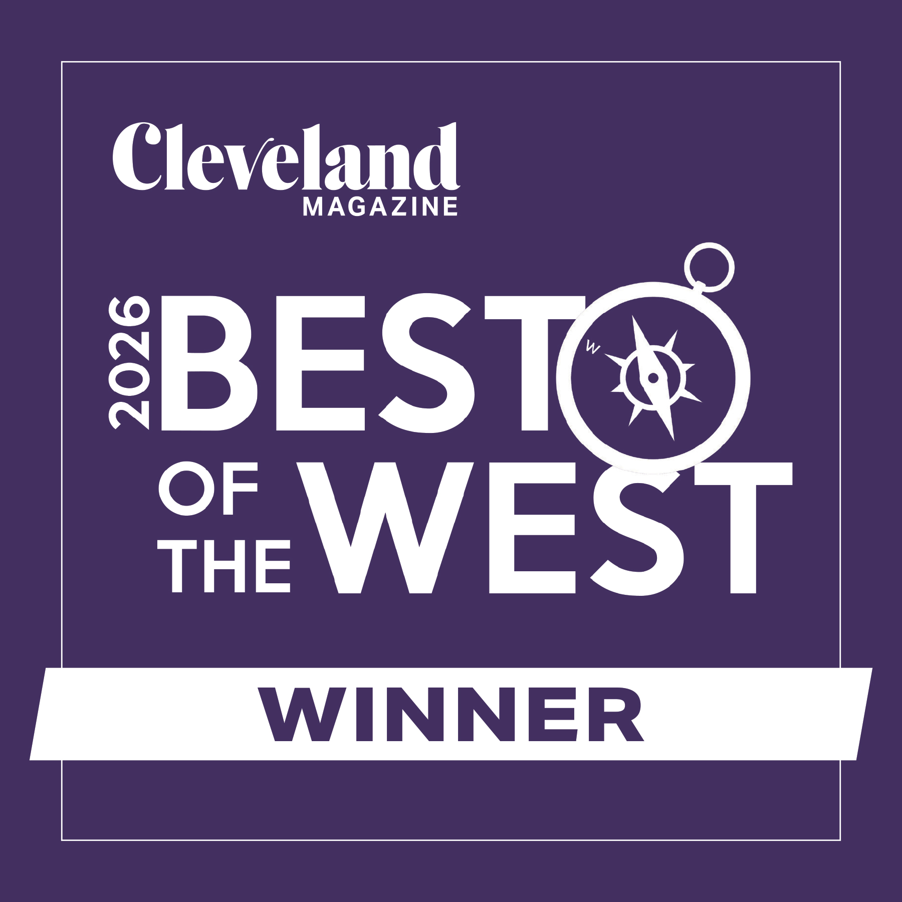 Cleveland Magazine 'Best of the West' 2026 winner banner on a purple cover.